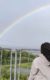 Shylo in Nova Scotia looking at a rainbow